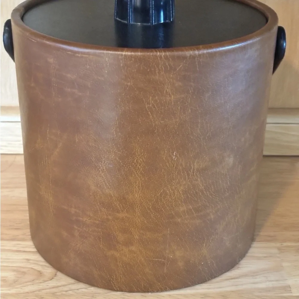 Vintage Irvinware Brown Tooled Faux Leather Ice Bucket Barware